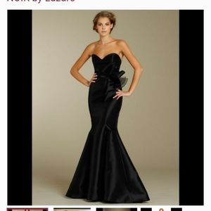 Noir by Lazaro mermaid satin dress with optional bow belt